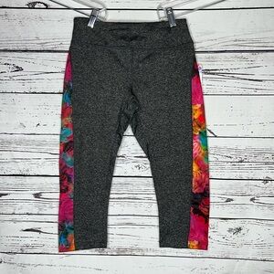 LuLaRoe NWT XS Black Space Dye - Floral Side Stripe Jade Athletic Capri Leggings
